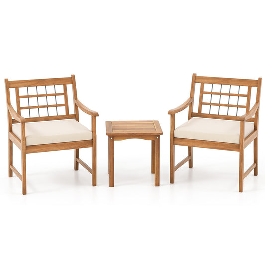 3 Piece Wood Patio Furniture Set with Seat Cushions and Acacia Wood Frame, White Patio Conversation Sets White  at Gallery Canada