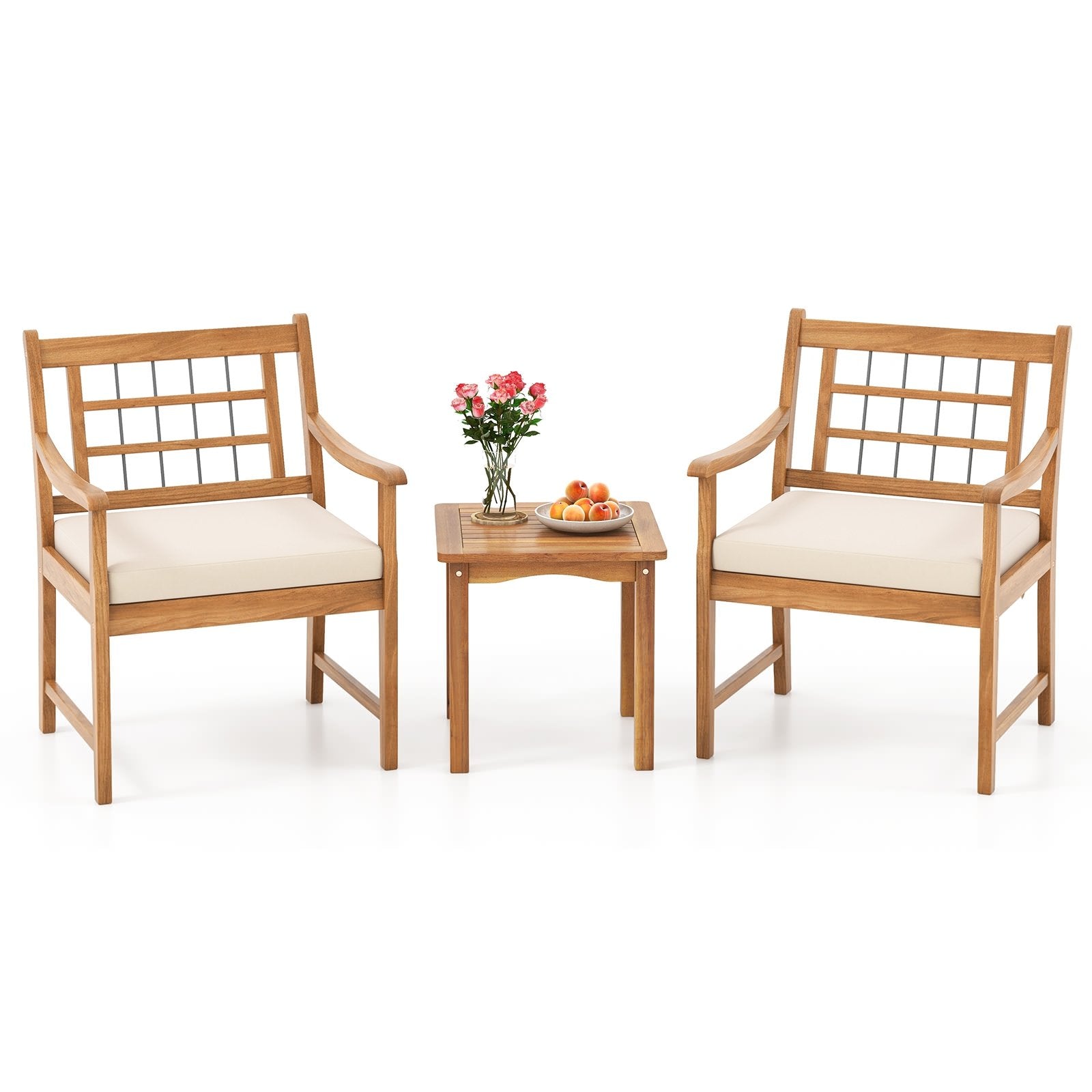 3 Piece Wood Patio Furniture Set with Seat Cushions and Acacia Wood Frame, White Patio Conversation Sets   at Gallery Canada