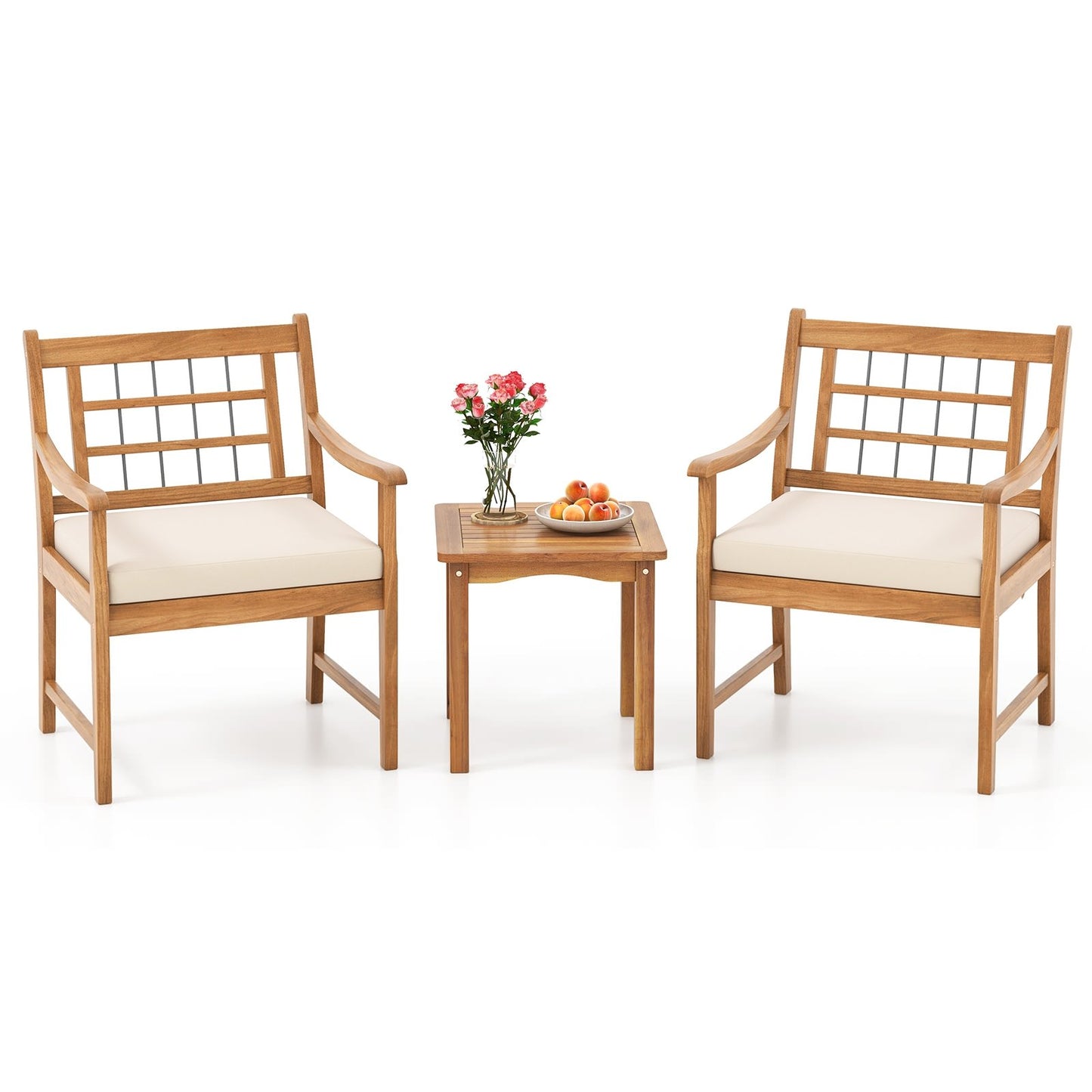 3 Piece Wood Patio Furniture Set with Seat Cushions and Acacia Wood Frame, White Patio Conversation Sets   at Gallery Canada