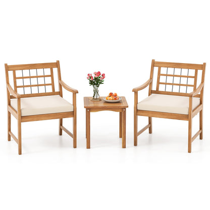 3 Piece Wood Patio Furniture Set with Seat Cushions and Acacia Wood Frame, White Patio Conversation Sets   at Gallery Canada