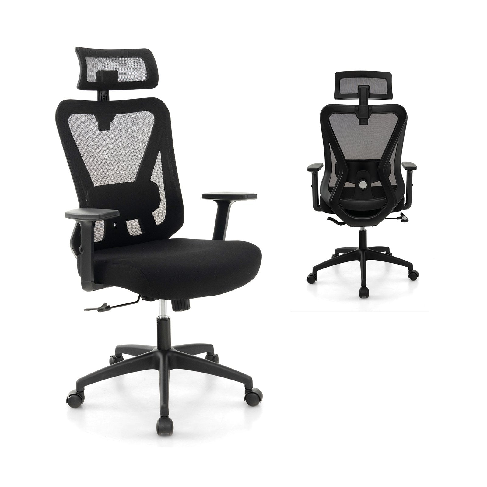 Mesh Ergonomic Office Chair Adjustable Swivel Task Chair with Rocking Backrest, Black Mesh Chairs Black  at Gallery Canada