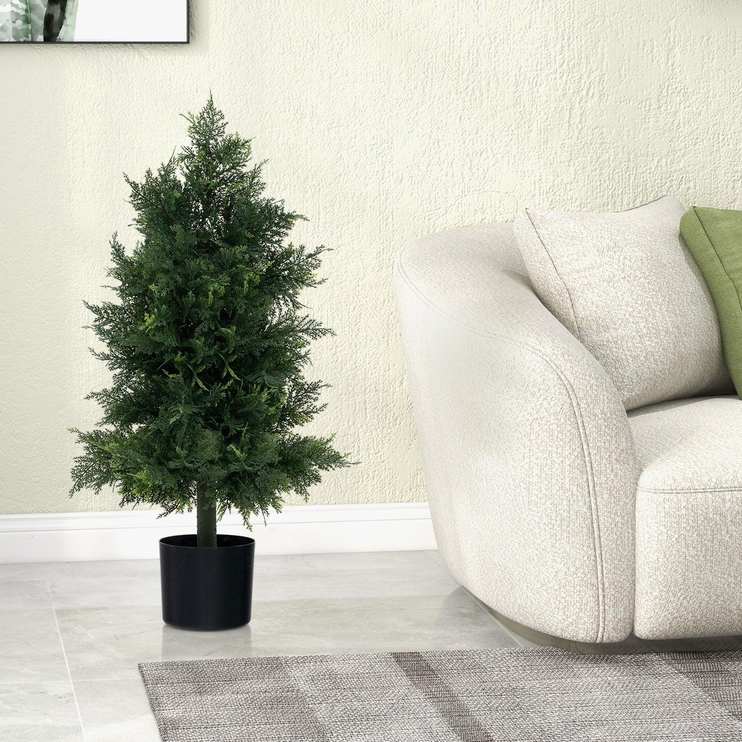 Artificial Cedar Topiary Tree with Plastic Nursery Pot for Porch and Office, Black & Green Faux Plants   at Gallery Canada