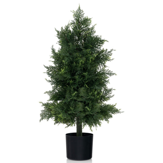 Artificial Cedar Topiary Tree with Plastic Nursery Pot for Porch and Office, Black & Green Faux Plants Black & Green  at Gallery Canada