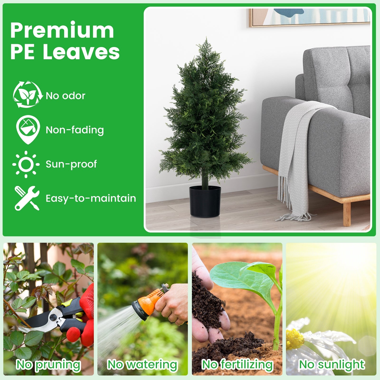 Artificial Cedar Topiary Tree with Plastic Nursery Pot for Porch and Office, Black & Green Faux Plants   at Gallery Canada