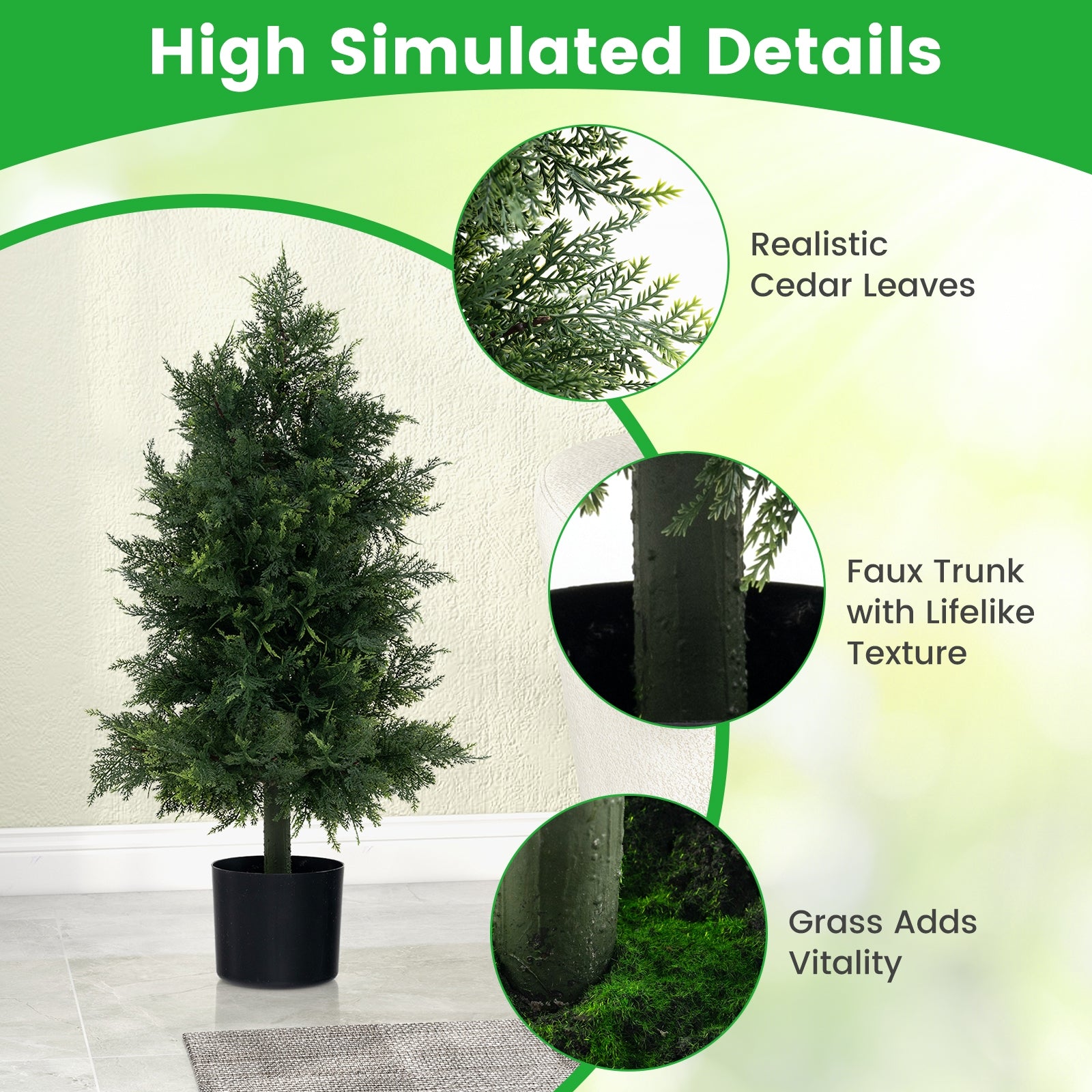 Artificial Cedar Topiary Tree with Plastic Nursery Pot for Porch and Office, Black & Green Faux Plants   at Gallery Canada