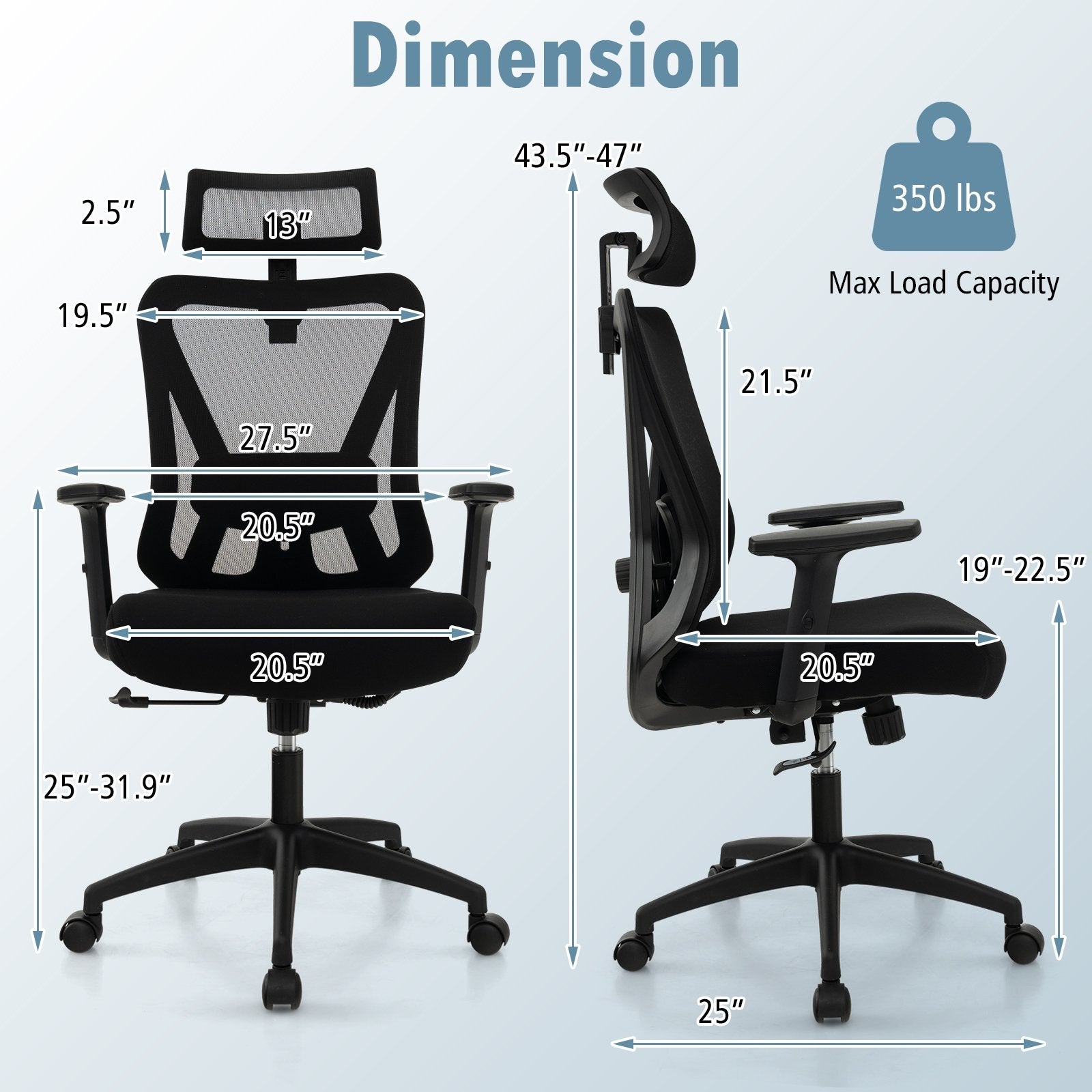 Mesh Ergonomic Office Chair Adjustable Swivel Task Chair with Rocking Backrest, Black Mesh Chairs   at Gallery Canada