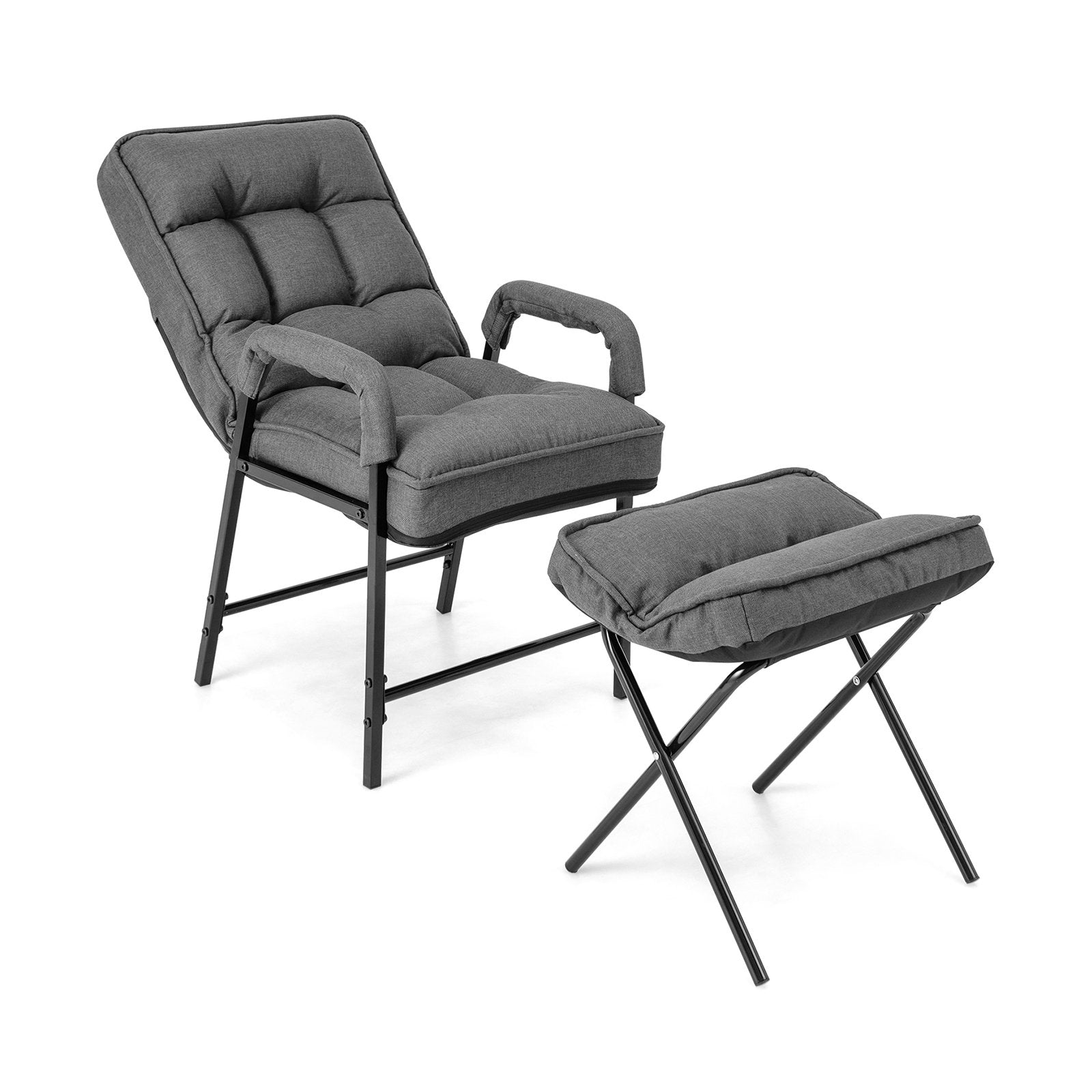 Linen Fabric Modern Accent Chair with Ottoman and Adjustable Backrest, Gray Accent Chairs Gray  at Gallery Canada