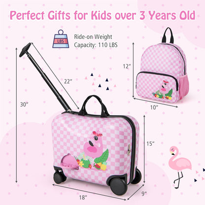 2 Pieces Kid Luggage Set with Spinner Wheels and Aluminum Handle, White & Pink Kids Luggage   at Gallery Canada