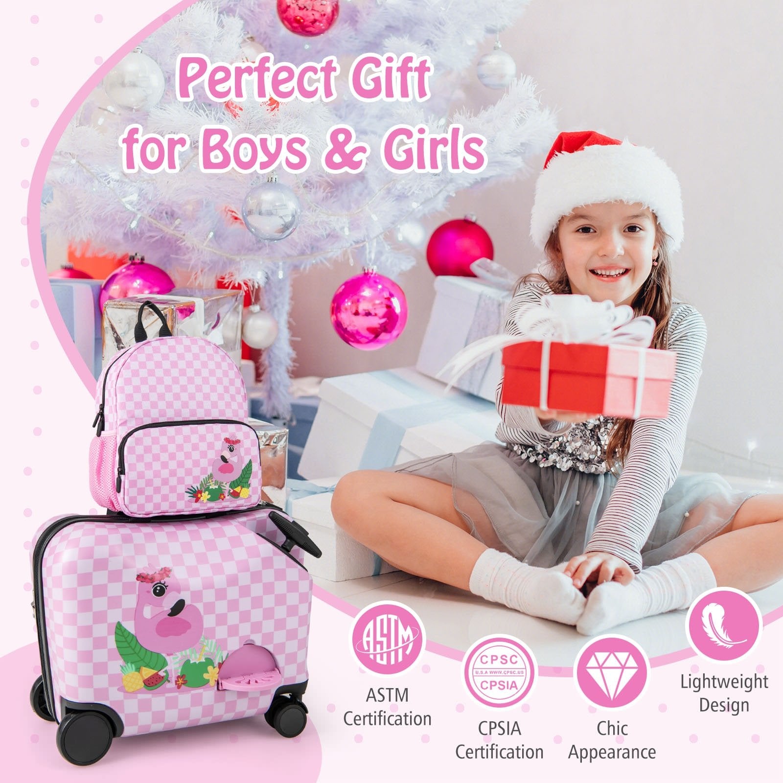 2 Pieces Kid Luggage Set with Spinner Wheels and Aluminum Handle, White & Pink Kids Luggage   at Gallery Canada