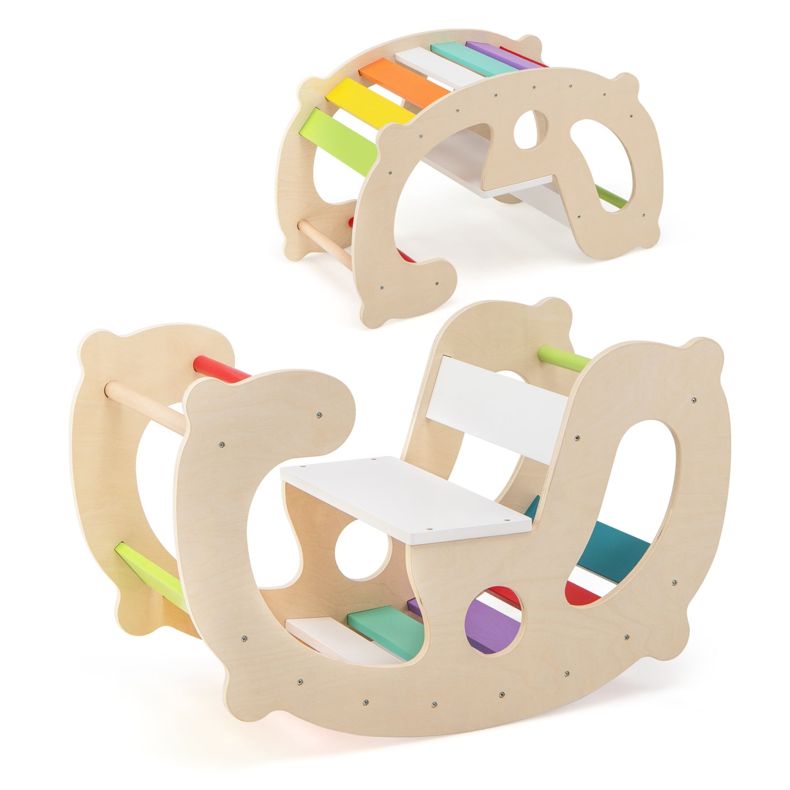 2-in-1 Rocking Horse Arch for Kids Montessori Climbing Toys with Arch Climber, Multicolor Climbers & Slides at Gallery Canada