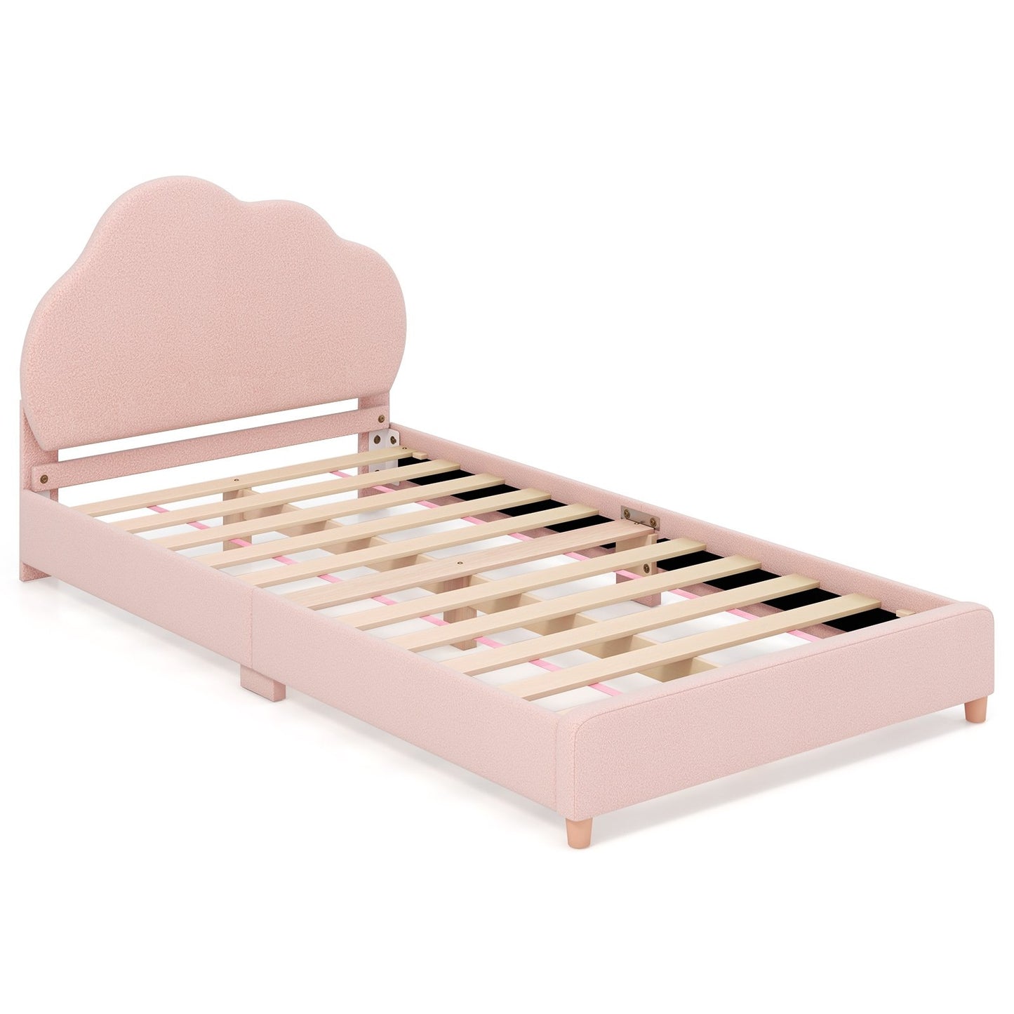 Twin Bed Frame with Height-Adjustable Headboard and Sturdy Wooden Slats, Gradient Pink Toddler Beds Gradient Pink  at Gallery Canada