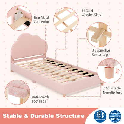 Twin Bed Frame with Height-Adjustable Headboard and Sturdy Wooden Slats, Gradient Pink Toddler Beds   at Gallery Canada