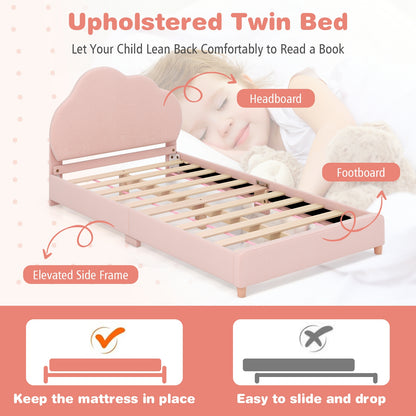 Twin Bed Frame with Height-Adjustable Headboard and Sturdy Wooden Slats, Gradient Pink Toddler Beds   at Gallery Canada