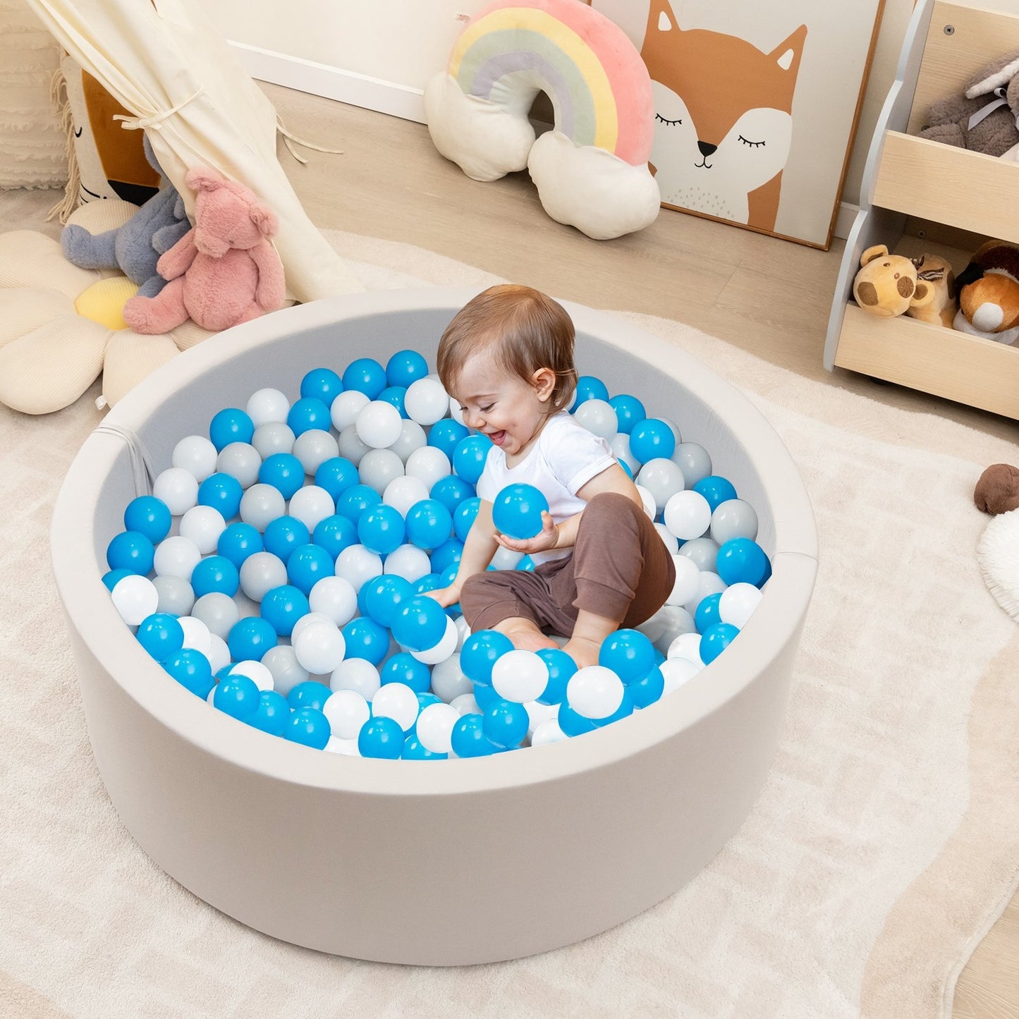 Kiddie Baby Playpen with 200 Ocean Balls and Storage Bag, Gray Baby Playpen & Playards   at Gallery Canada