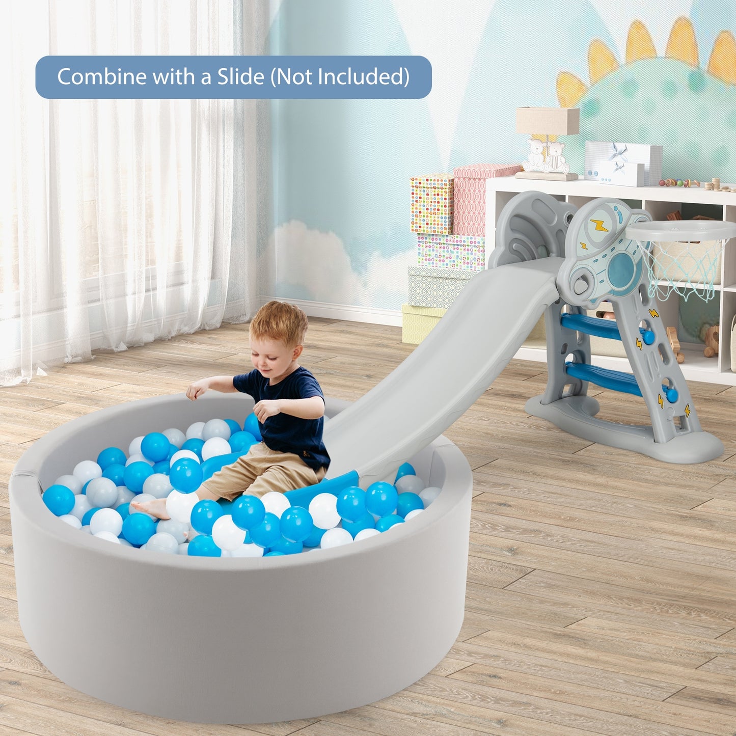 Kiddie Baby Playpen with 200 Ocean Balls and Storage Bag, Gray Baby Playpen & Playards   at Gallery Canada