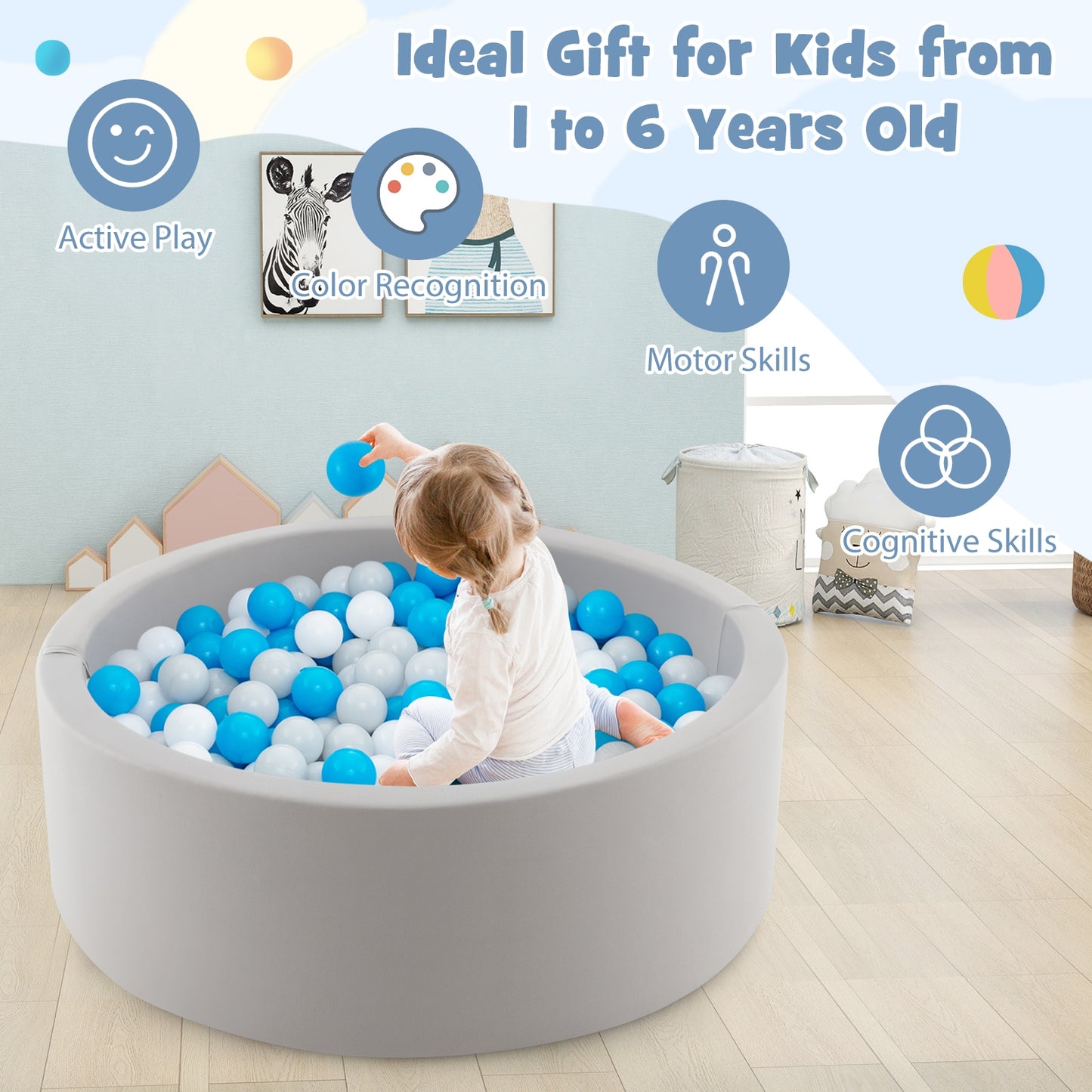 Kiddie Baby Playpen with 200 Ocean Balls and Storage Bag, Gray Baby Playpen & Playards   at Gallery Canada