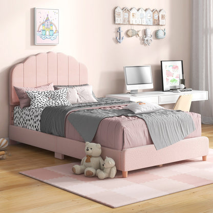 Twin Bed Frame with Height-Adjustable Headboard and Sturdy Wooden Slats, Pink Toddler Beds   at Gallery Canada