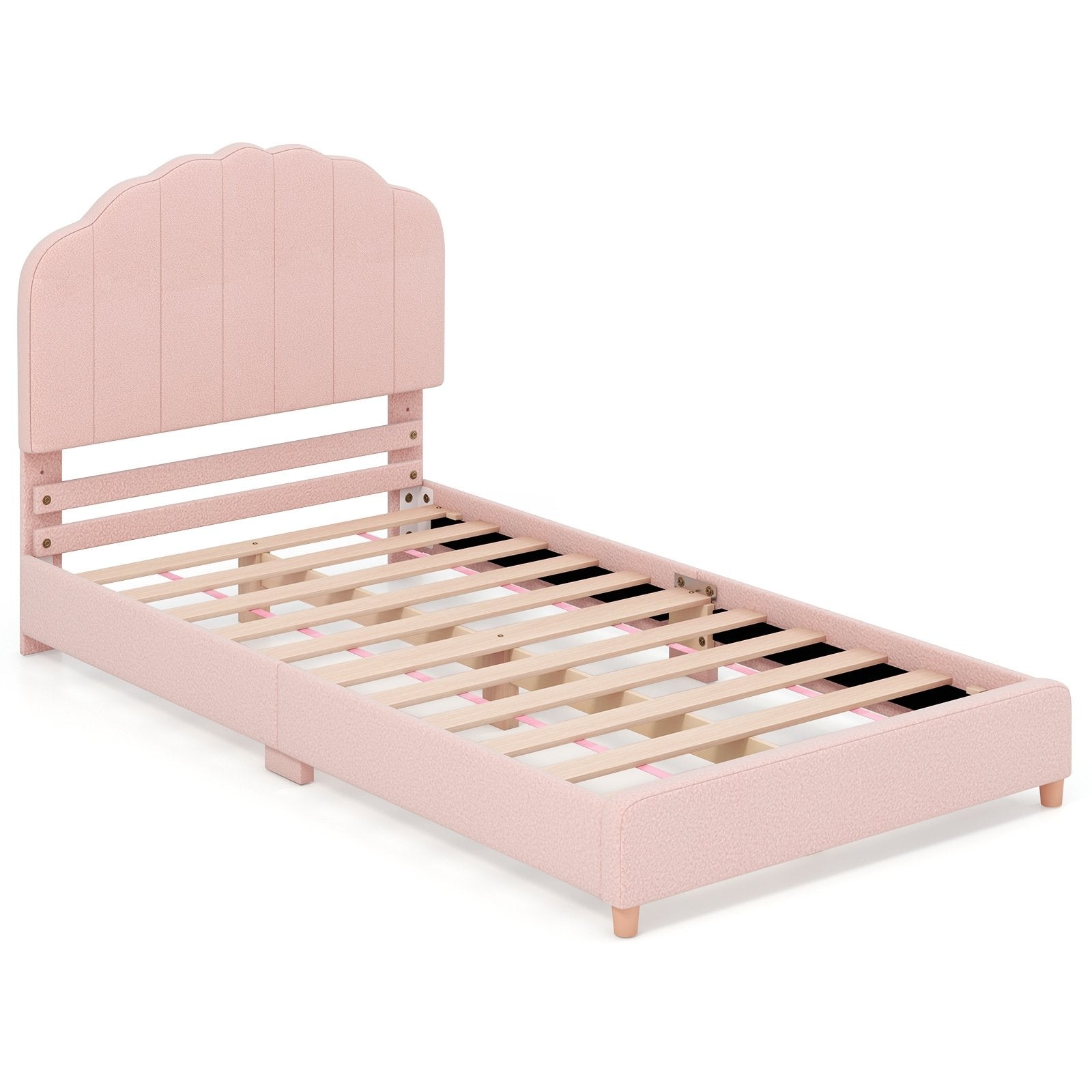 Twin Bed Frame with Height-Adjustable Headboard and Sturdy Wooden Slats, Pink Toddler Beds Pink  at Gallery Canada