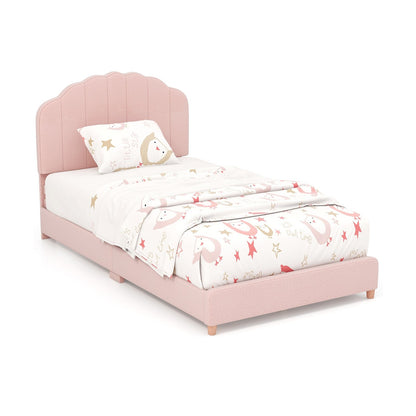 Twin Bed Frame with Height-Adjustable Headboard and Sturdy Wooden Slats, Pink Toddler Beds   at Gallery Canada