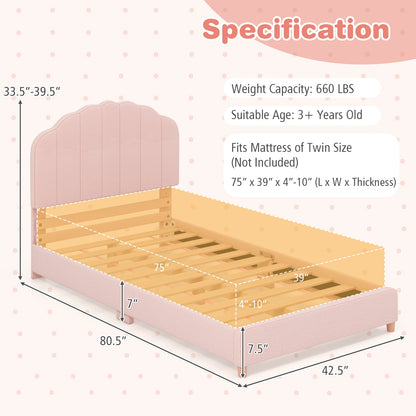 Twin Bed Frame with Height-Adjustable Headboard and Sturdy Wooden Slats, Pink Toddler Beds   at Gallery Canada