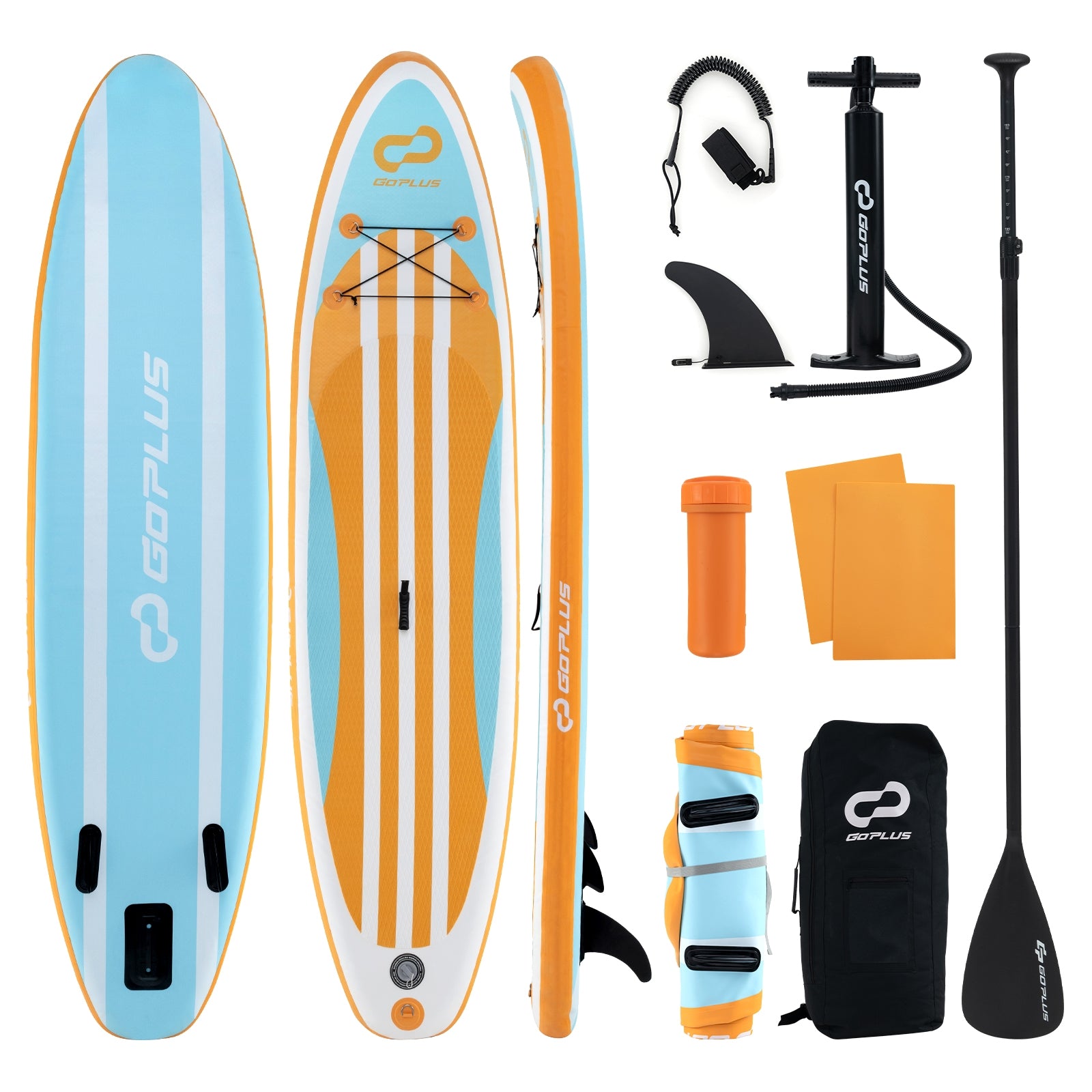 Inflatable Stand up Paddle Board with Adjustable Paddle and 3 Fins for Adults and Youths-L, Orange Surfing Large - Orange  at Gallery Canada