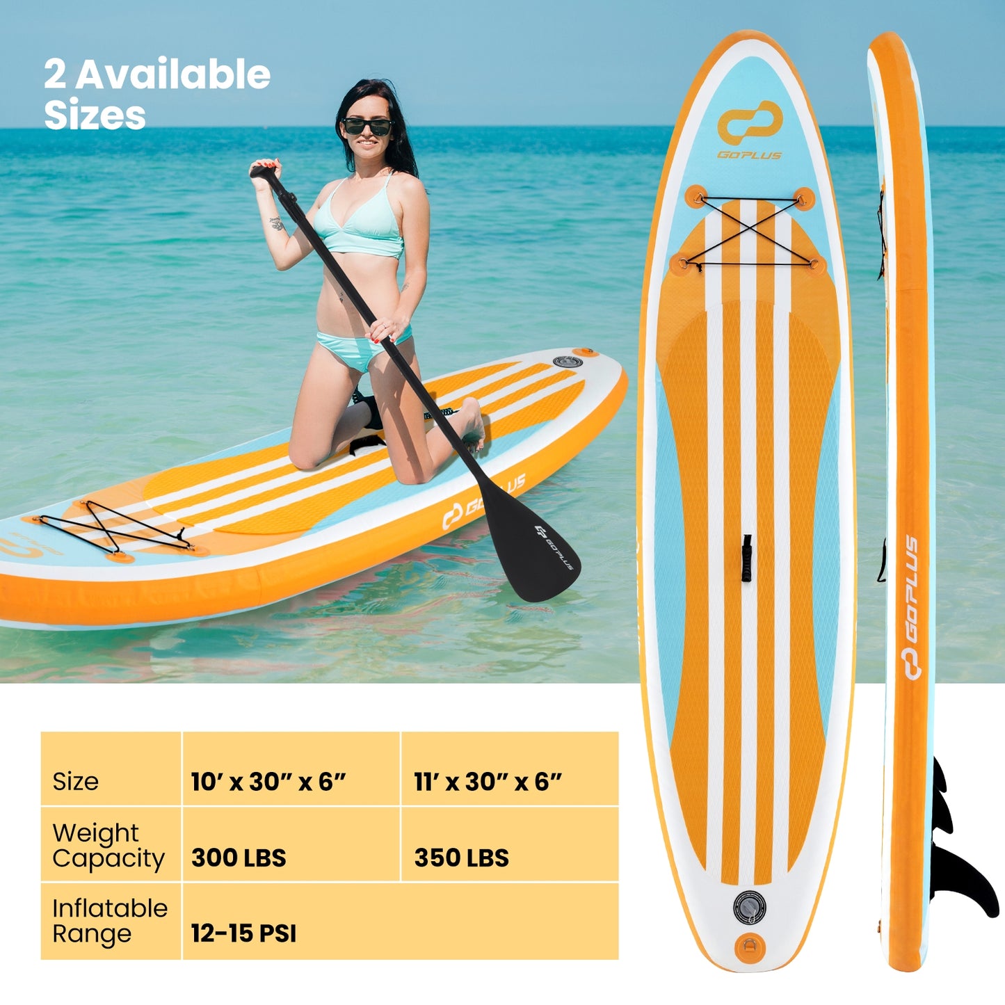 Inflatable Stand up Paddle Board with Adjustable Paddle and 3 Fins for Adults and Youths-L, Orange Surfing   at Gallery Canada