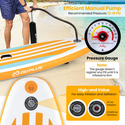 Inflatable Stand up Paddle Board with Adjustable Paddle and 3 Fins for Adults and Youths-L, Orange Surfing   at Gallery Canada