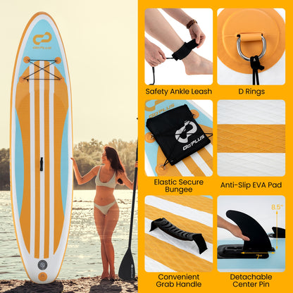 Inflatable Stand up Paddle Board with Adjustable Paddle and 3 Fins for Adults and Youths-L, Orange Surfing   at Gallery Canada