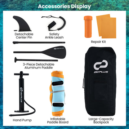 Inflatable Stand up Paddle Board with Adjustable Paddle and 3 Fins for Adults and Youths-L, Orange Surfing   at Gallery Canada