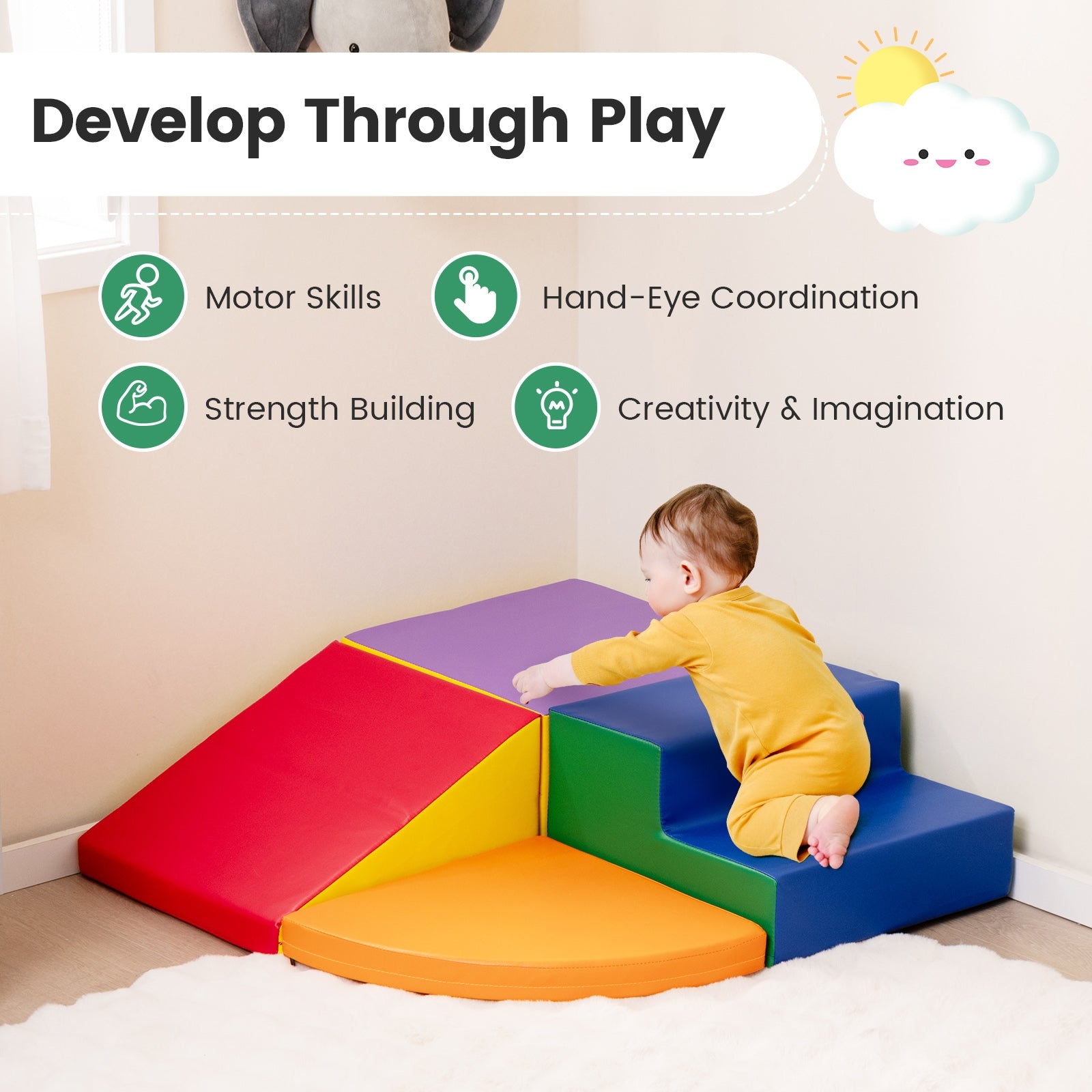 4-Piece Climb and Crawl Foam Block Play Set for Infant Baby, Multicolor Baby Gyms & Playmats   at Gallery Canada