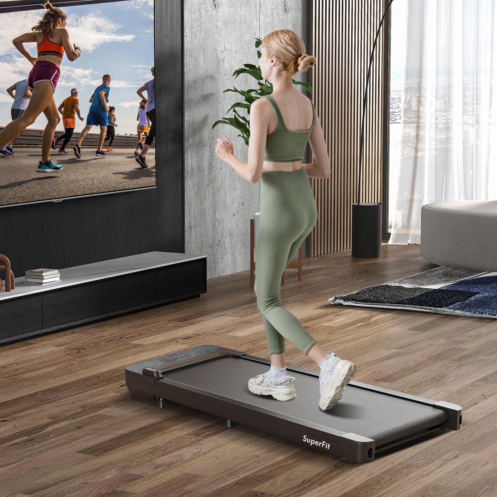 Walking Pad with 300 lbs Weight Capacity and Remote Control for Home, Black Treadmills   at Gallery Canada