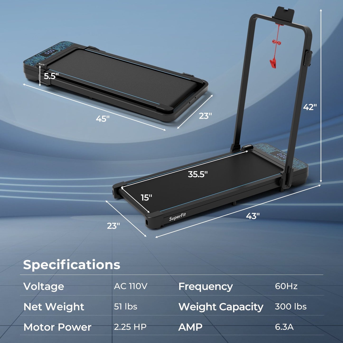 2 in 1 Folding Treadmill with 300 LBS Capacity and Remote Control for Home, Black Treadmills   at Gallery Canada