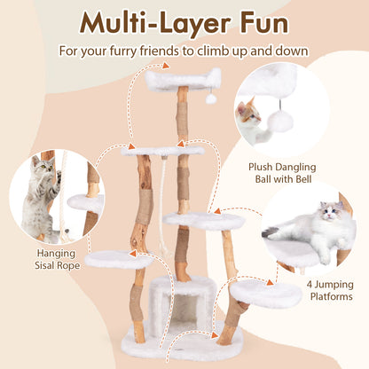 66 Inch Tall Solid Wood Cat Tree Modern Wooden Cat Tower with Perch, White Cat Trees Condos & Scratchers   at Gallery Canada