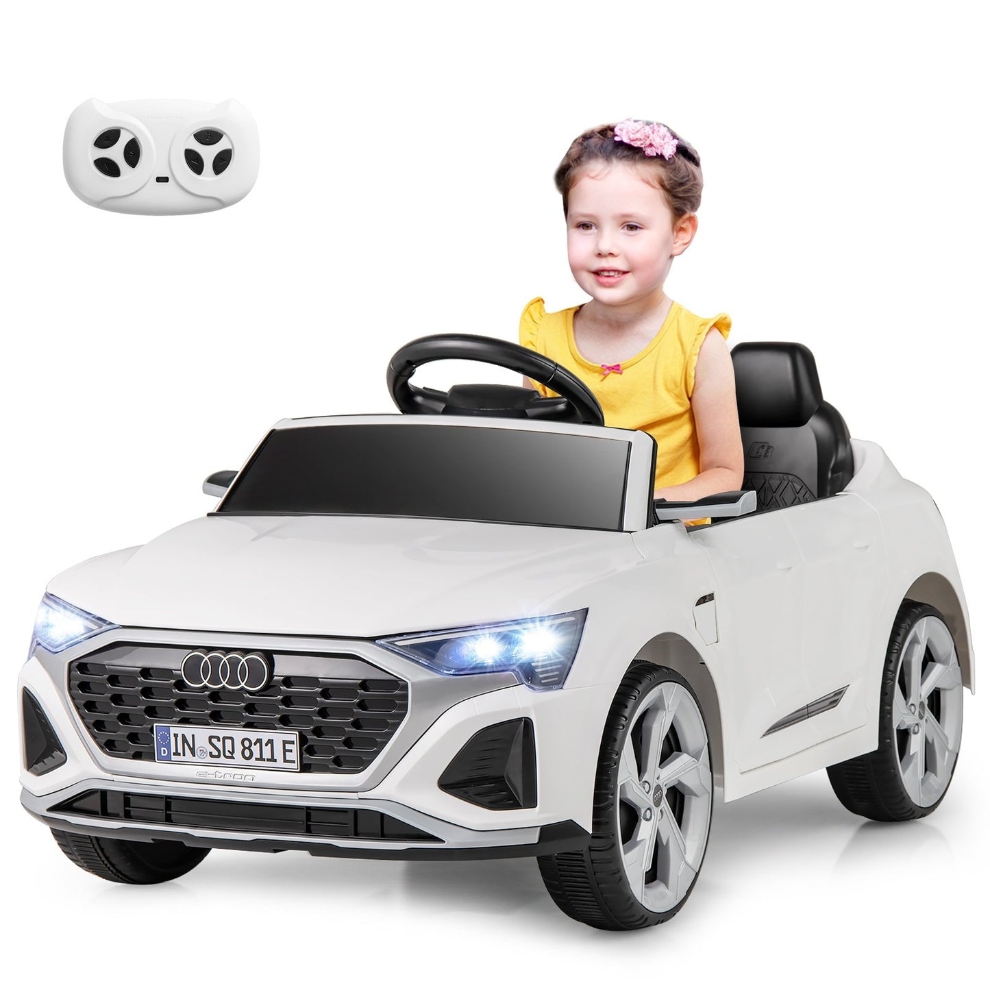 12V Kids Ride on Car Licensed Audi SQ8 with Remote Control and 3 Speeds, White Powered Ride On Toys   at Gallery Canada