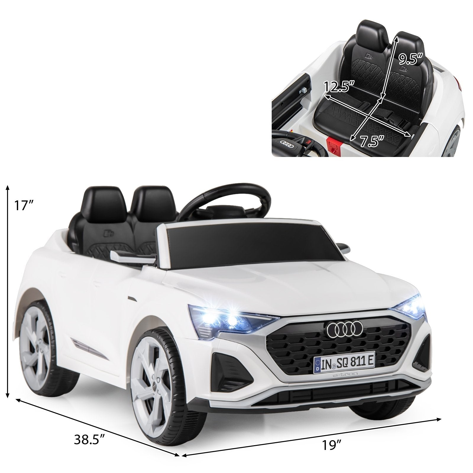 12V Kids Ride on Car Licensed Audi SQ8 with Remote Control and 3 Speeds, White Powered Ride On Toys   at Gallery Canada