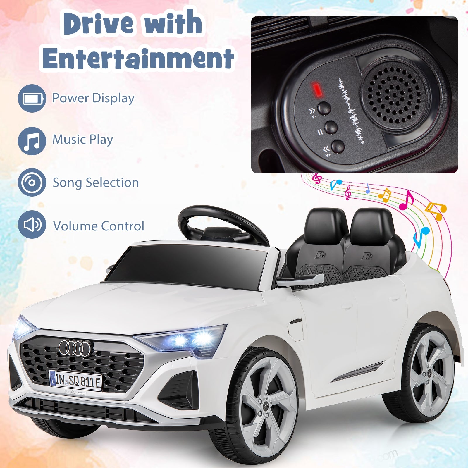 12V Kids Ride on Car Licensed Audi SQ8 with Remote Control and 3 Speeds, White Powered Ride On Toys   at Gallery Canada