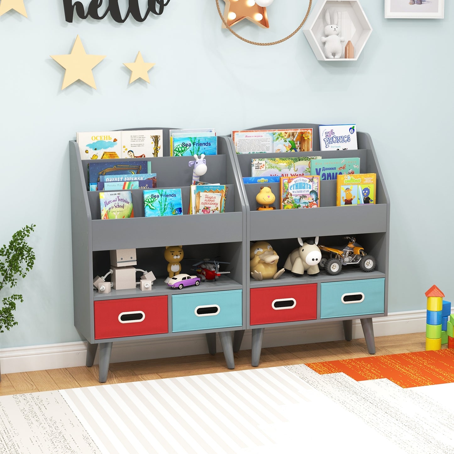 Kids Bookshelf with Open Compartment for Toddlers 3+ Years Old, Gray Kids Storage   at Gallery Canada