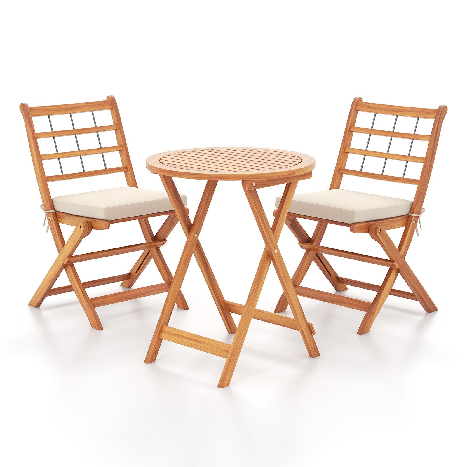 3 Pieces Acacia Wood Patio Bistro Set with Cushions, White Patio Conversation Sets White  at Gallery Canada