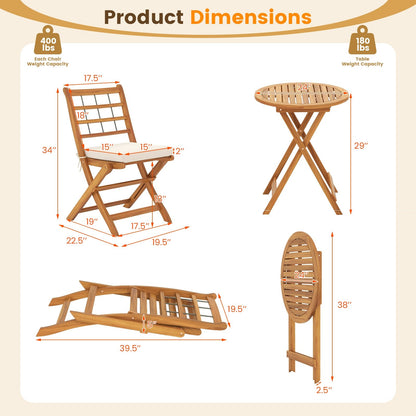 3 Pieces Acacia Wood Patio Bistro Set with Cushions, White Patio Conversation Sets   at Gallery Canada