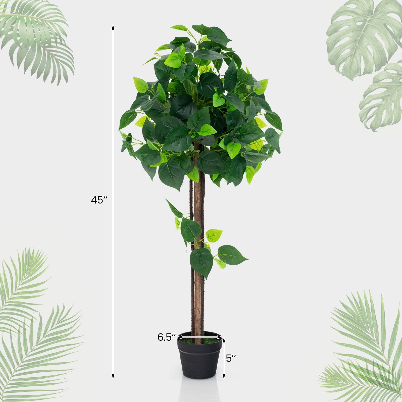 45 Inches Artificial Hydrangea Tree with Real Wood Trunk and Realistic Hydrangea Leaves, Green Faux Plants   at Gallery Canada