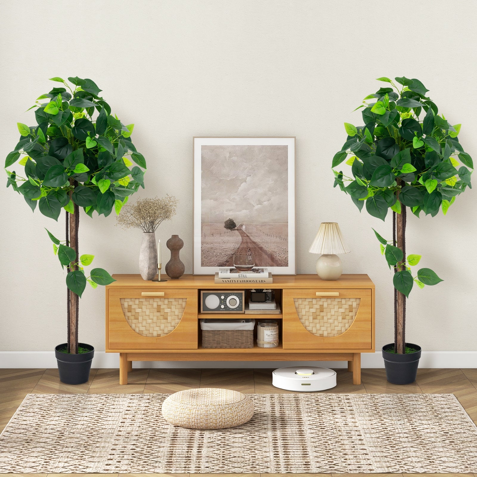 45 Inches Artificial Hydrangea Tree with Real Wood Trunk and Realistic Hydrangea Leaves, Green Faux Plants   at Gallery Canada