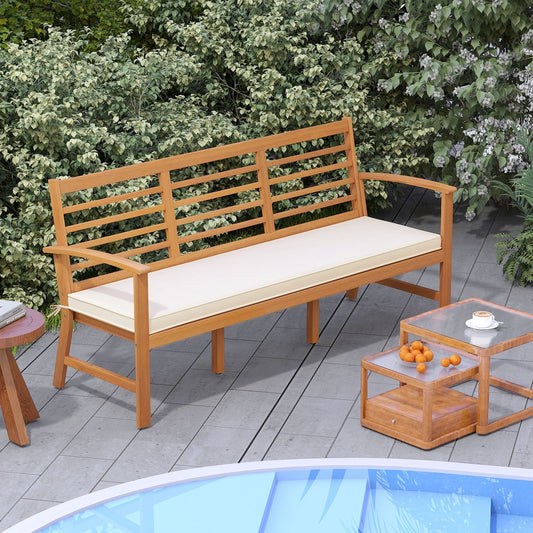 Patio 64 Inch Wood Bench with Seat Cushion and Slatted Seat for Backyard, Off White Beach & Lawn Chairs Off White  at Gallery Canada