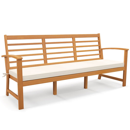 Patio 64 Inch Wood Bench with Seat Cushion and Slatted Seat for Backyard, Off White Beach & Lawn Chairs Off White  at Gallery Canada