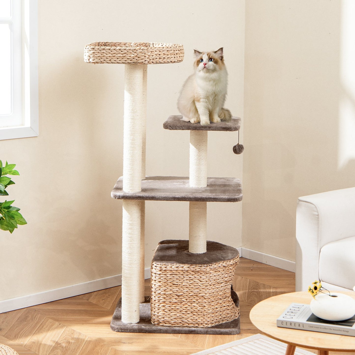 4 Layer Cat Tower with Scratching Posts Condo and Washable Cushions, Coffee Cat Trees Condos & Scratchers   at Gallery Canada