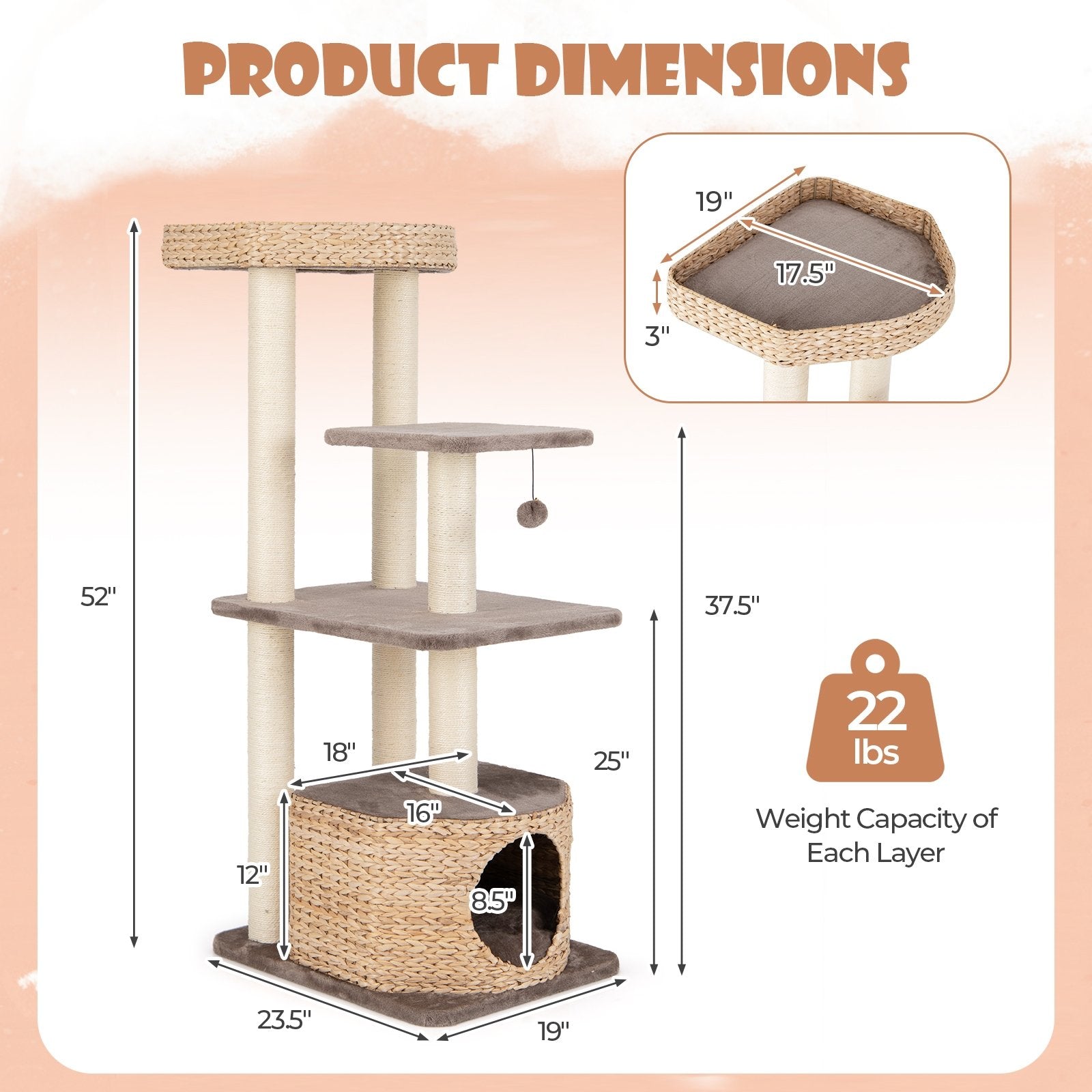 4 Layer Cat Tower with Scratching Posts Condo and Washable Cushions, Coffee Cat Trees Condos & Scratchers   at Gallery Canada