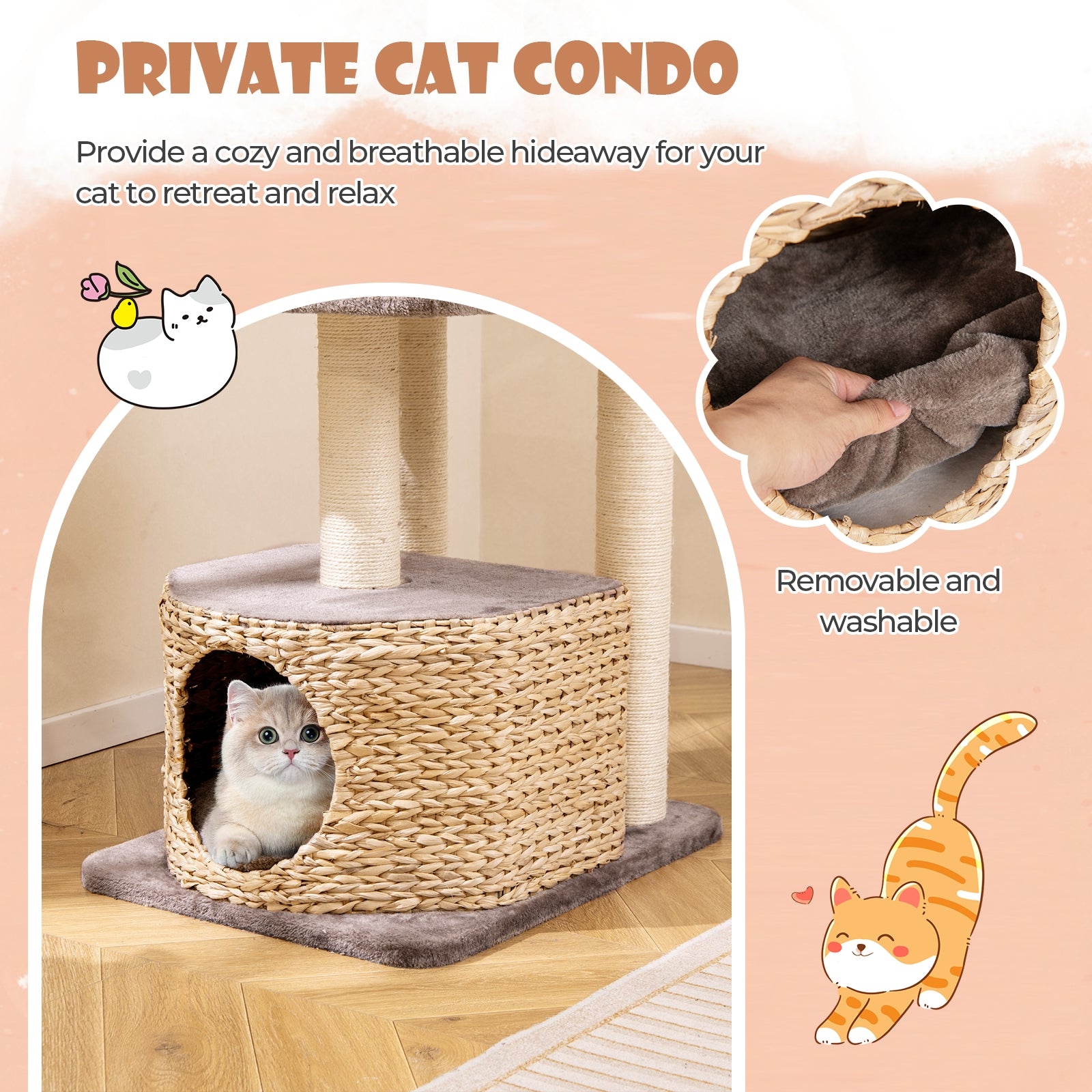 4 Layer Cat Tower with Scratching Posts Condo and Washable Cushions, Coffee Cat Trees Condos & Scratchers   at Gallery Canada