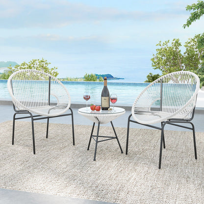 3 Pieces Patio Acapulco Furniture Bistro Set with Glass Table, White Patio Conversation Sets   at Gallery Canada