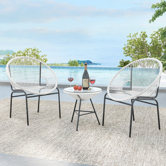 3 Pieces Patio Acapulco Furniture Bistro Set with Glass Table, White Patio Conversation Sets White  at Gallery Canada