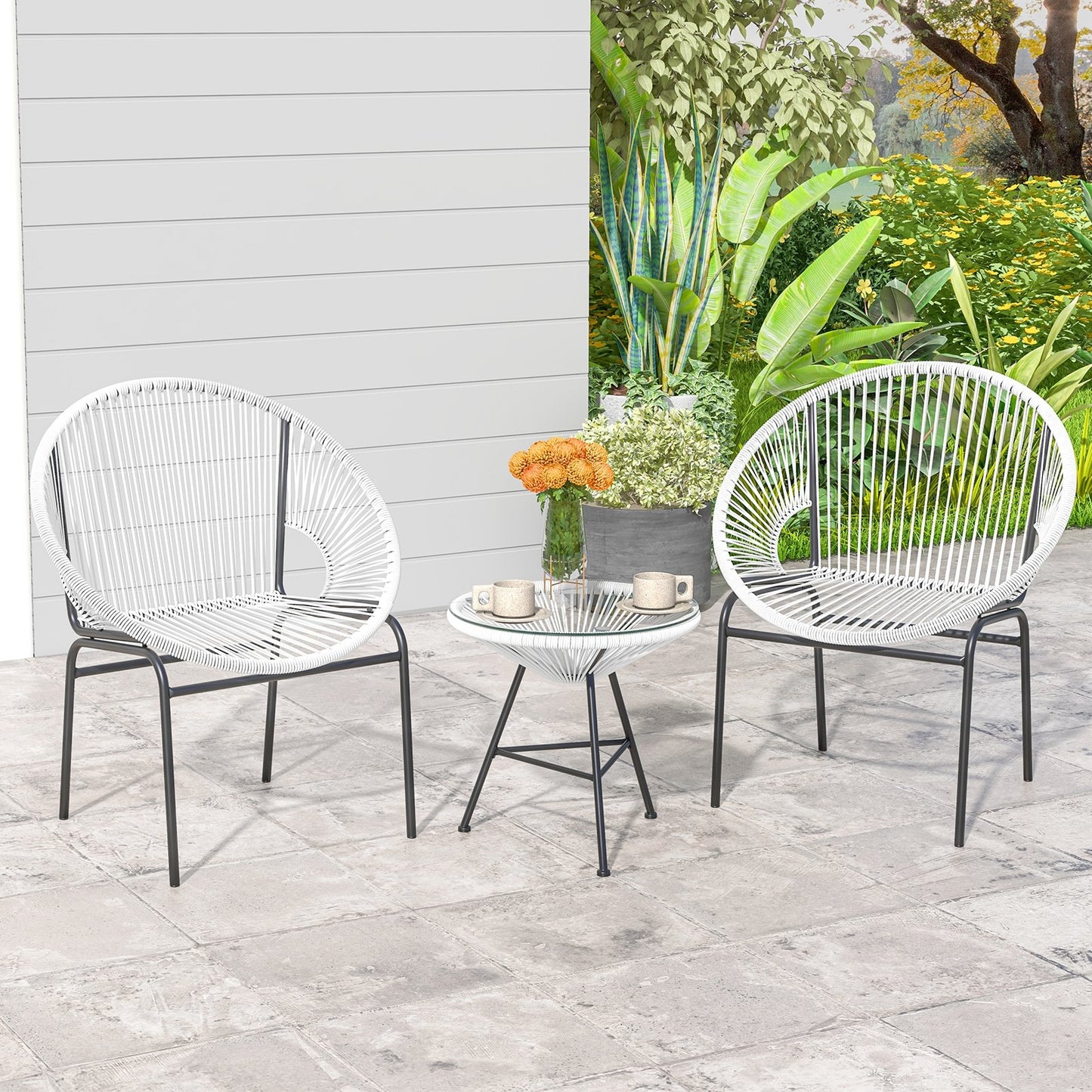 3 Pieces Patio Acapulco Furniture Bistro Set with Glass Table, White Patio Conversation Sets   at Gallery Canada