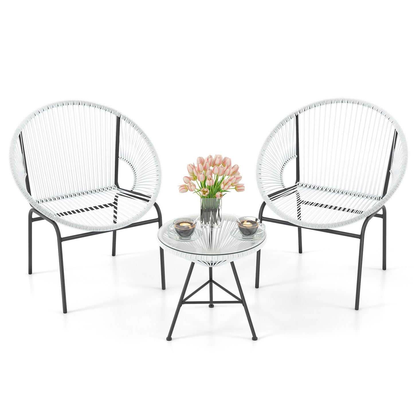 3 Pieces Patio Acapulco Furniture Bistro Set with Glass Table, White Patio Conversation Sets White  at Gallery Canada